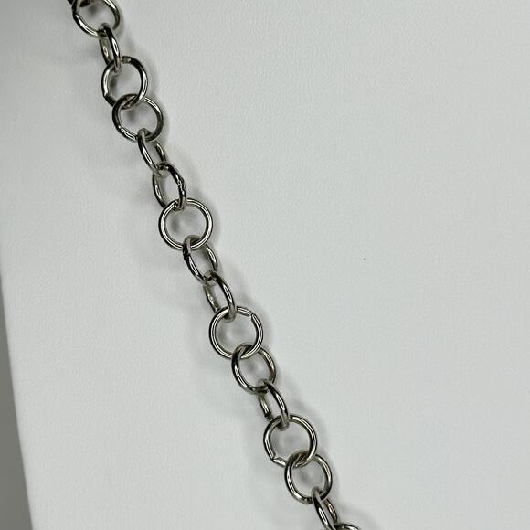 Chico's Rhinestone Cabochon Pendant on Rope and Silver Tone Necklace - Picture 10 of 13